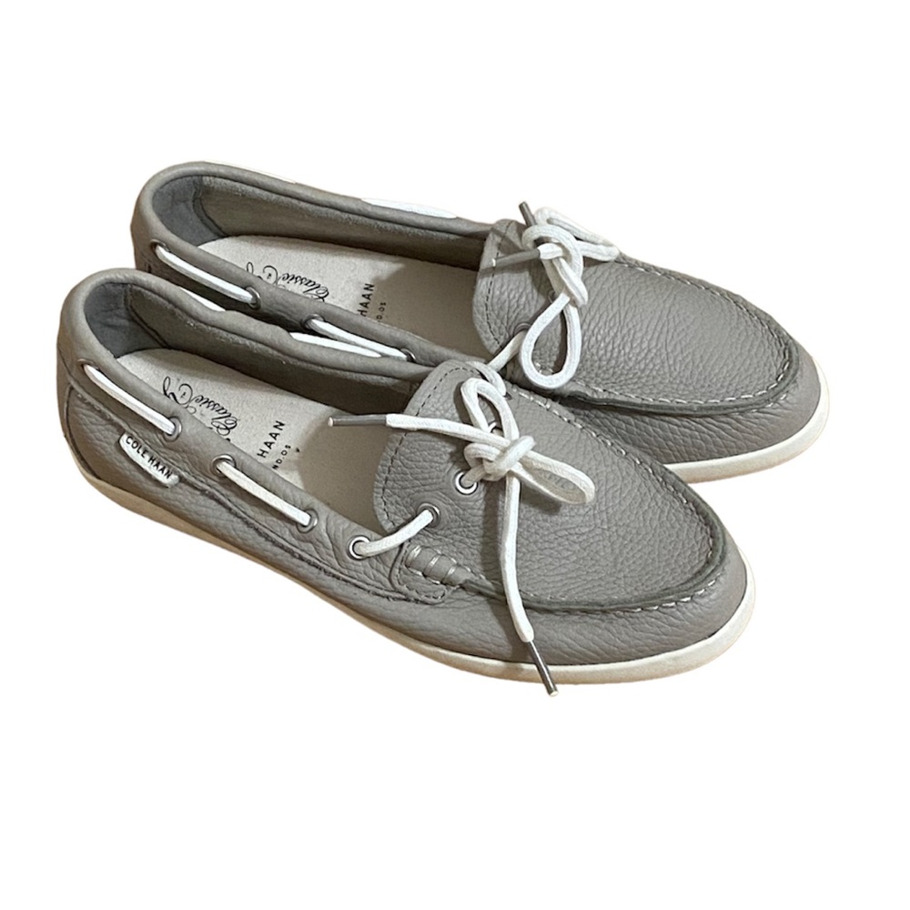 Cole Hann Women’s Pinch Boat Shoes Loafer Moccasin Grey Leather Size 7.5 NEW